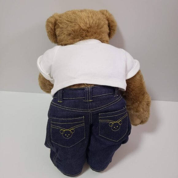 Vermont Teddy Bear Company Brown Bear Jointed Love Tattoo White Shirt Jeans - Picture 6 of 9